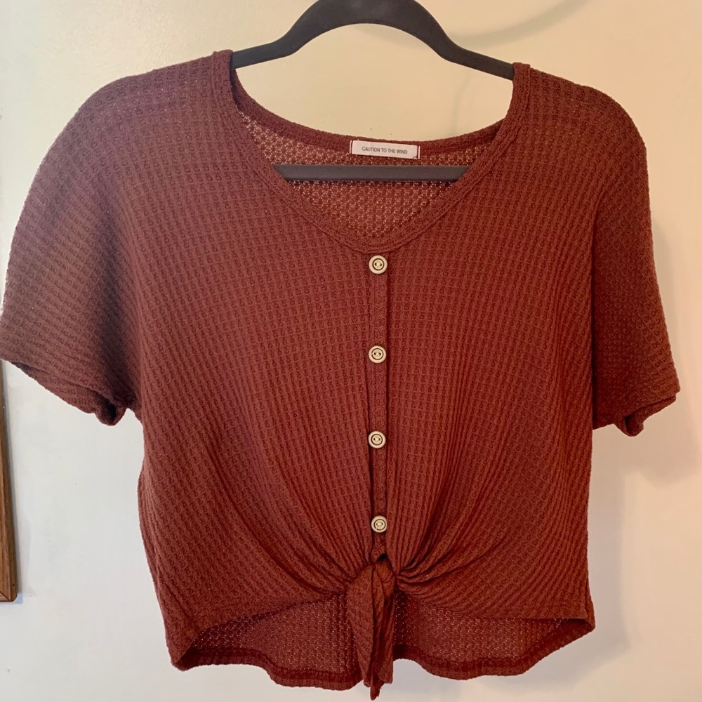 Caution to the wind maroon button up with knot